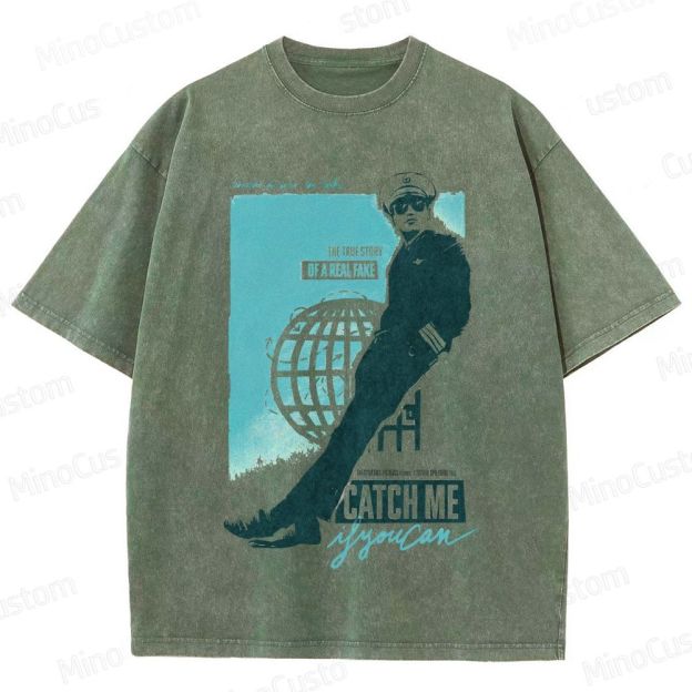 Catch Me If You Can Character and Poster Graphic Washed Vintage T - Shirt