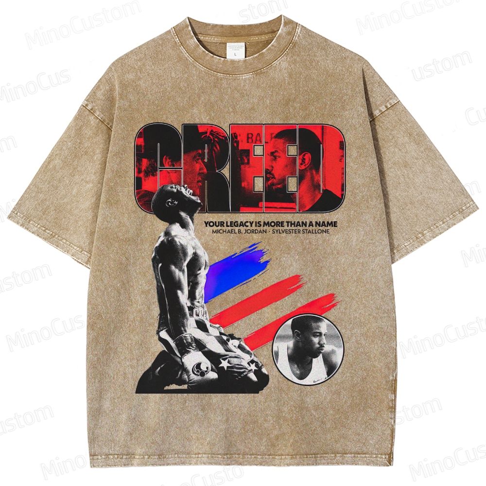 Creed Character Collage and Quote Graphic Washed Vintage T - Shirt