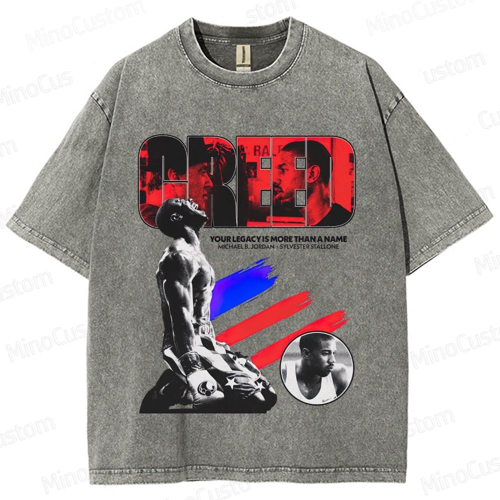 Creed Character Collage and Quote Graphic Washed Vintage T - Shirt