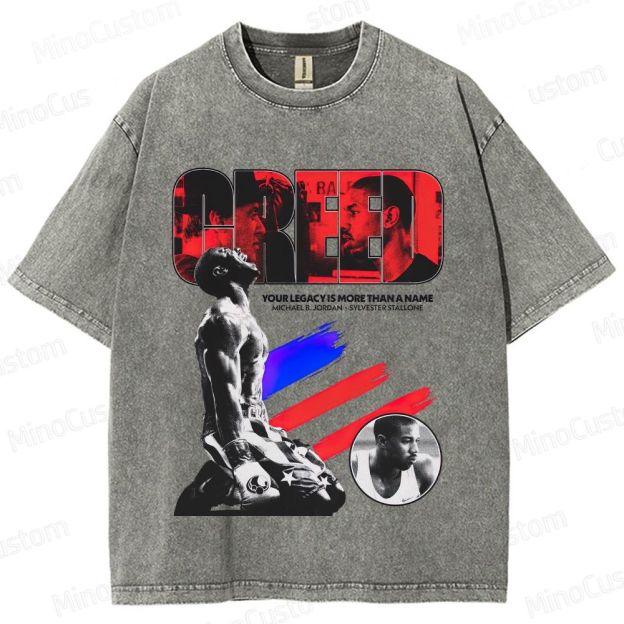 Creed Character Collage and Quote Graphic Washed Vintage T - Shirt