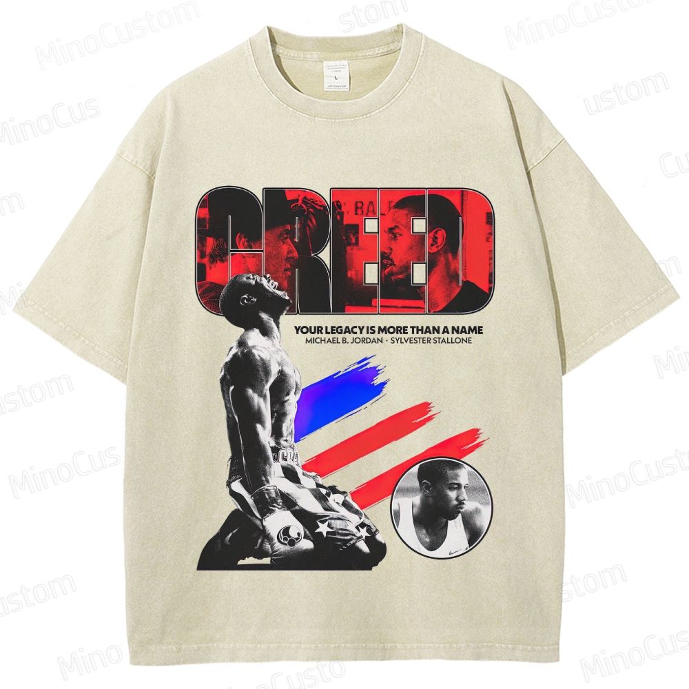 Creed Character Collage and Quote Graphic Washed Vintage T - Shirt