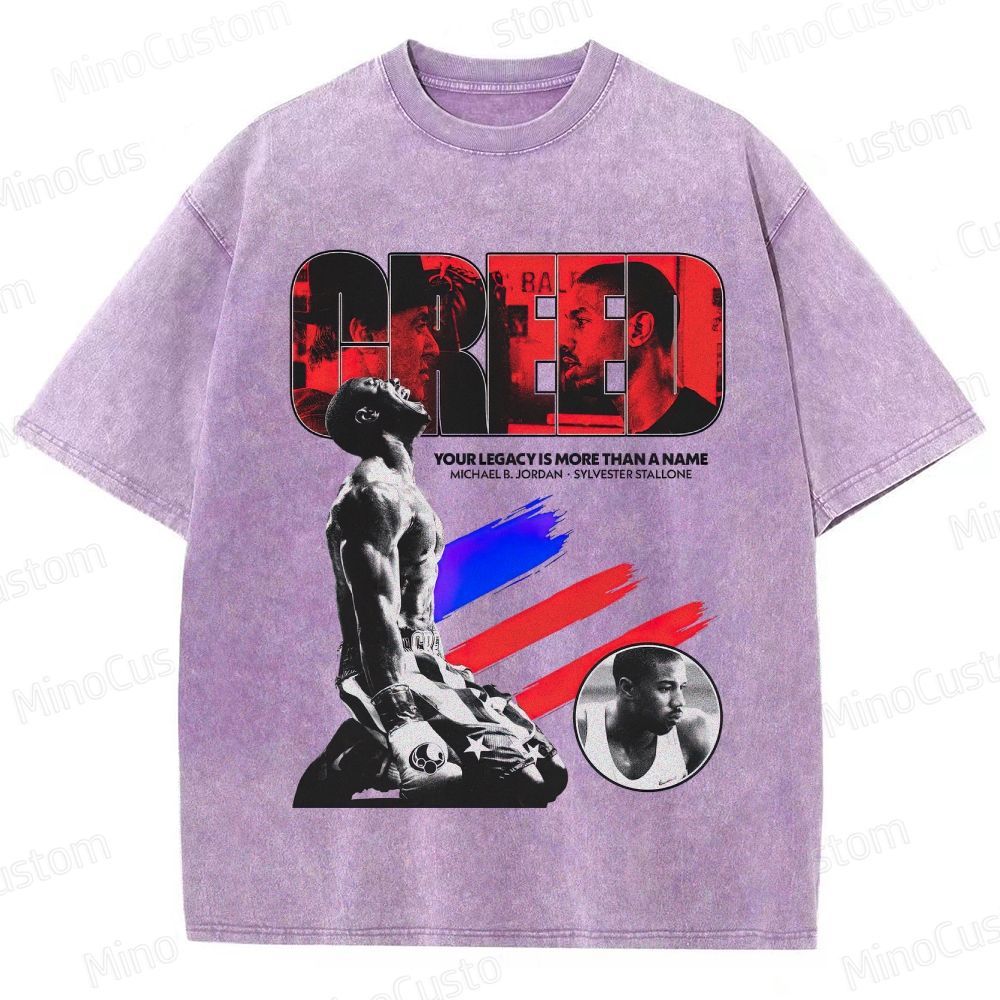 Creed Character Collage and Quote Graphic Washed Vintage T - Shirt