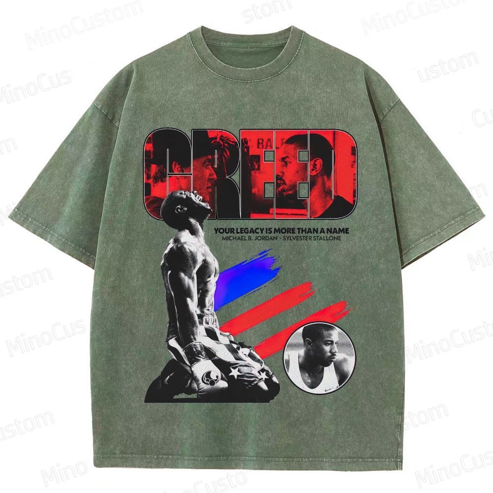 Creed Character Collage and Quote Graphic Washed Vintage T - Shirt