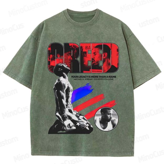 Creed Character Collage and Quote Graphic Washed Vintage T - Shirt