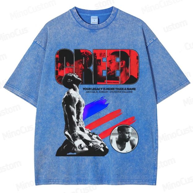 Creed Character Collage and Quote Graphic Washed Vintage T - Shirt