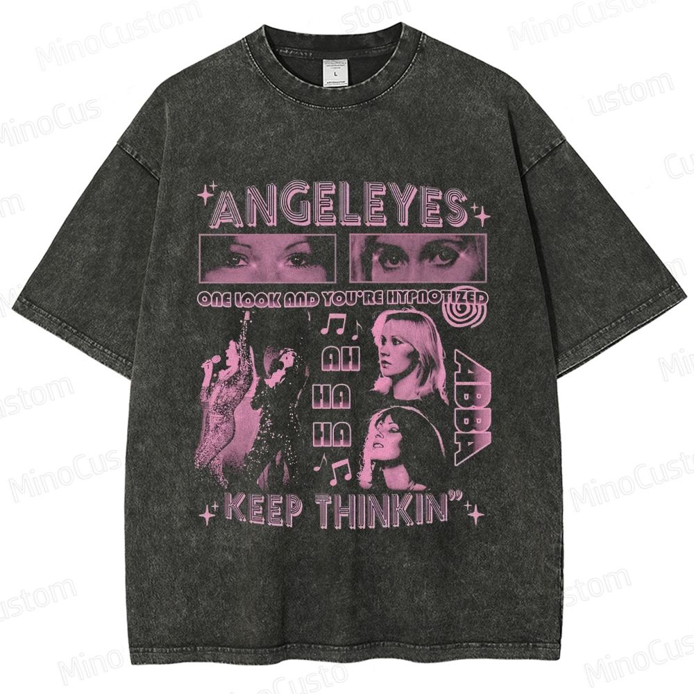 ABBA Angel Eyes Band and Lyric Graphic Washed Vintage T - Shirt