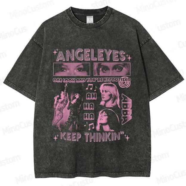 ABBA Angel Eyes Band and Lyric Graphic Washed Vintage T - Shirt