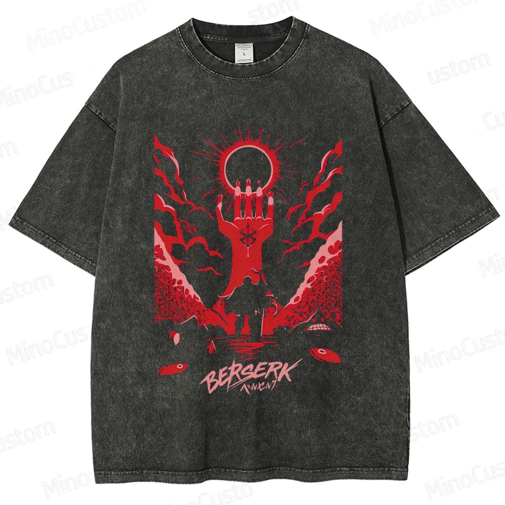 Berserk Artwork and Logo Graphic Washed Vintage T - Shirt