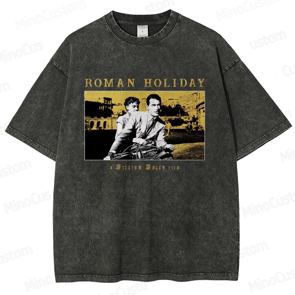 Roman Holiday Scene and Title Graphic Washed Vintage T - Shirt