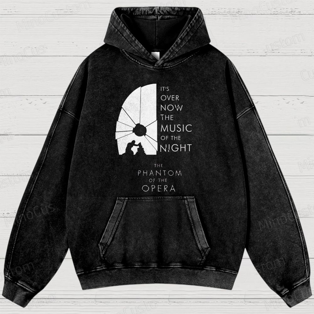 The Phantom of the Opera Quote and Silhouette Graphic Washed Vintage Hoodie