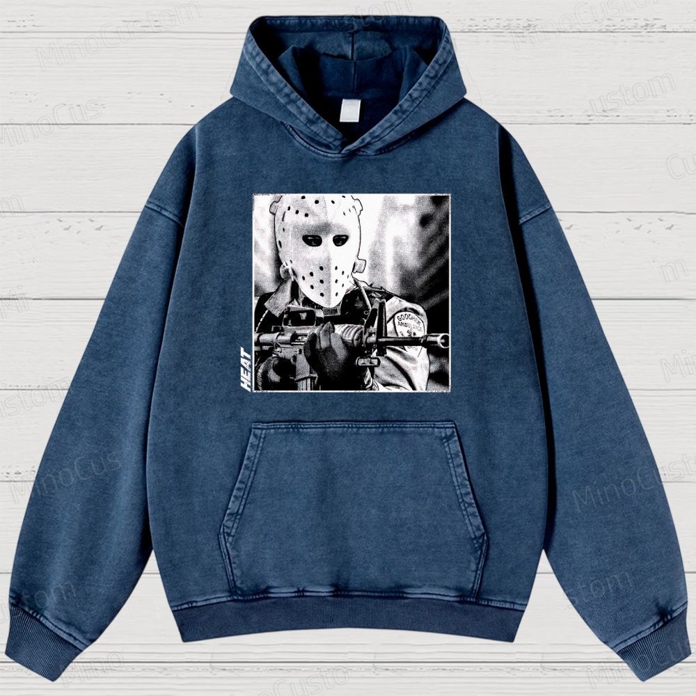 Heat Character Parody (Hockey Mask) Graphic Washed Vintage Hoodie