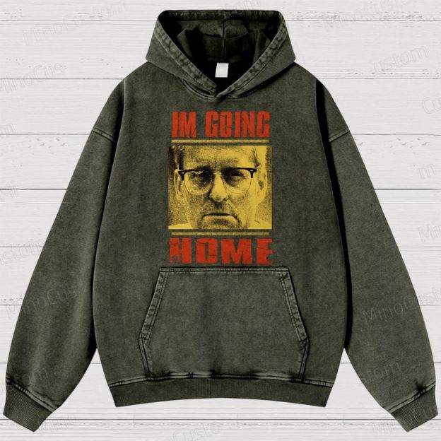 I'm Going Home (Associated with Michael Douglas Style) Quote and Character Graphic Washed Vintage Hoodie