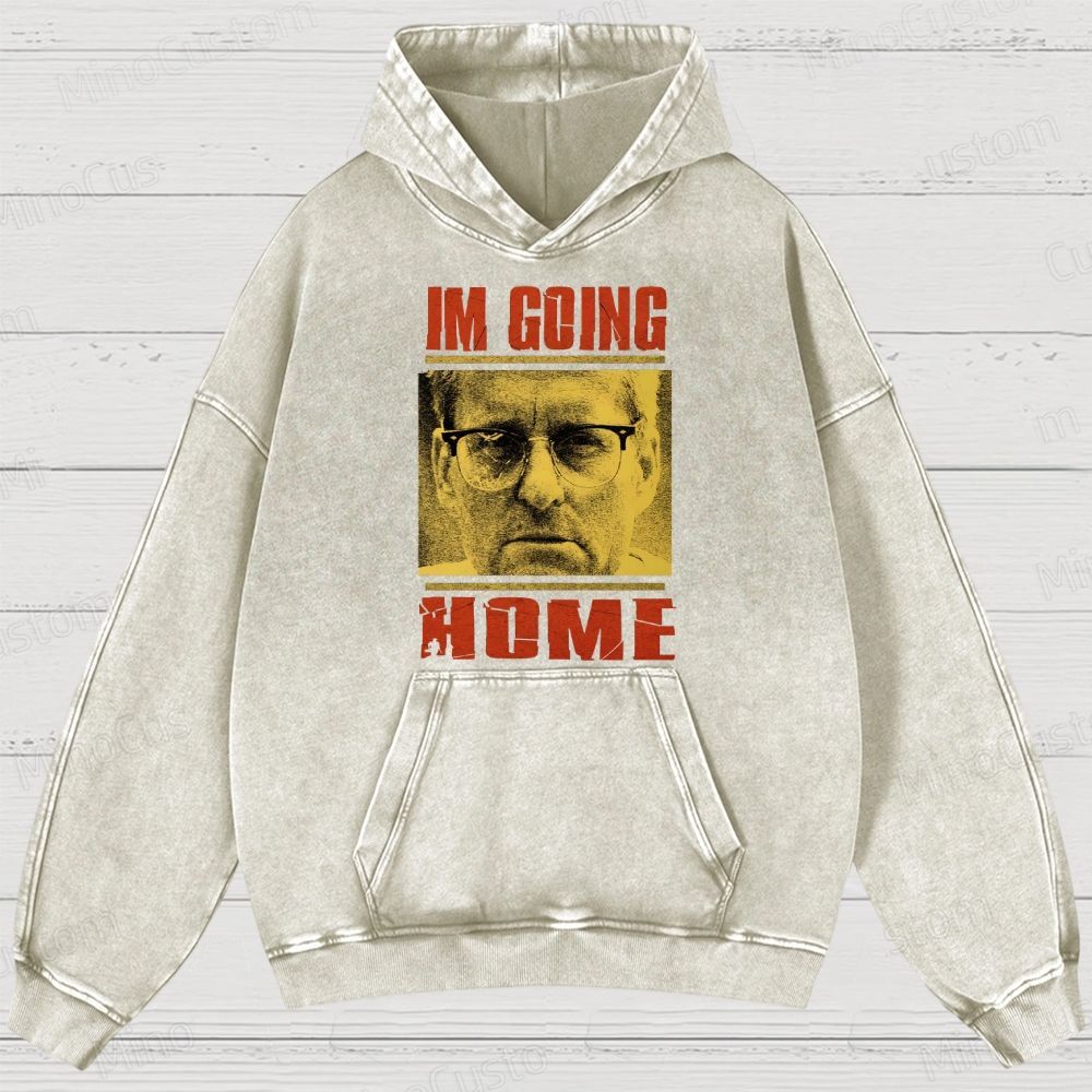 I'm Going Home (Associated with Michael Douglas Style) Quote and Character Graphic Washed Vintage Hoodie