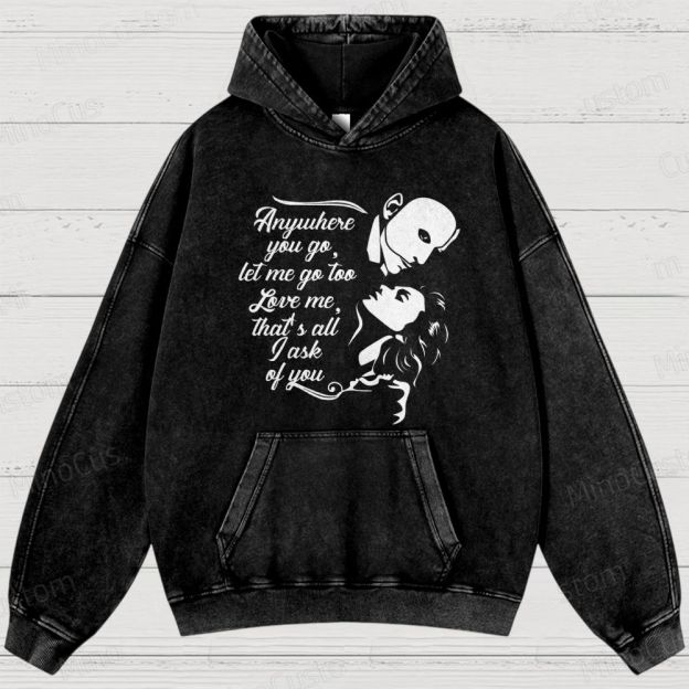The Phantom of the Opera Quote and Character Silhouette Graphic Washed Vintage Hoodie