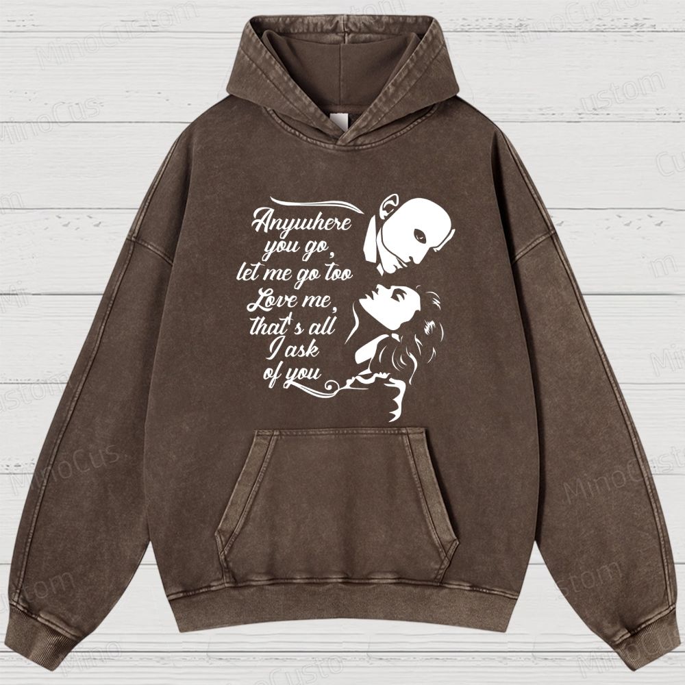 The Phantom of the Opera Quote and Character Silhouette Graphic Washed Vintage Hoodie