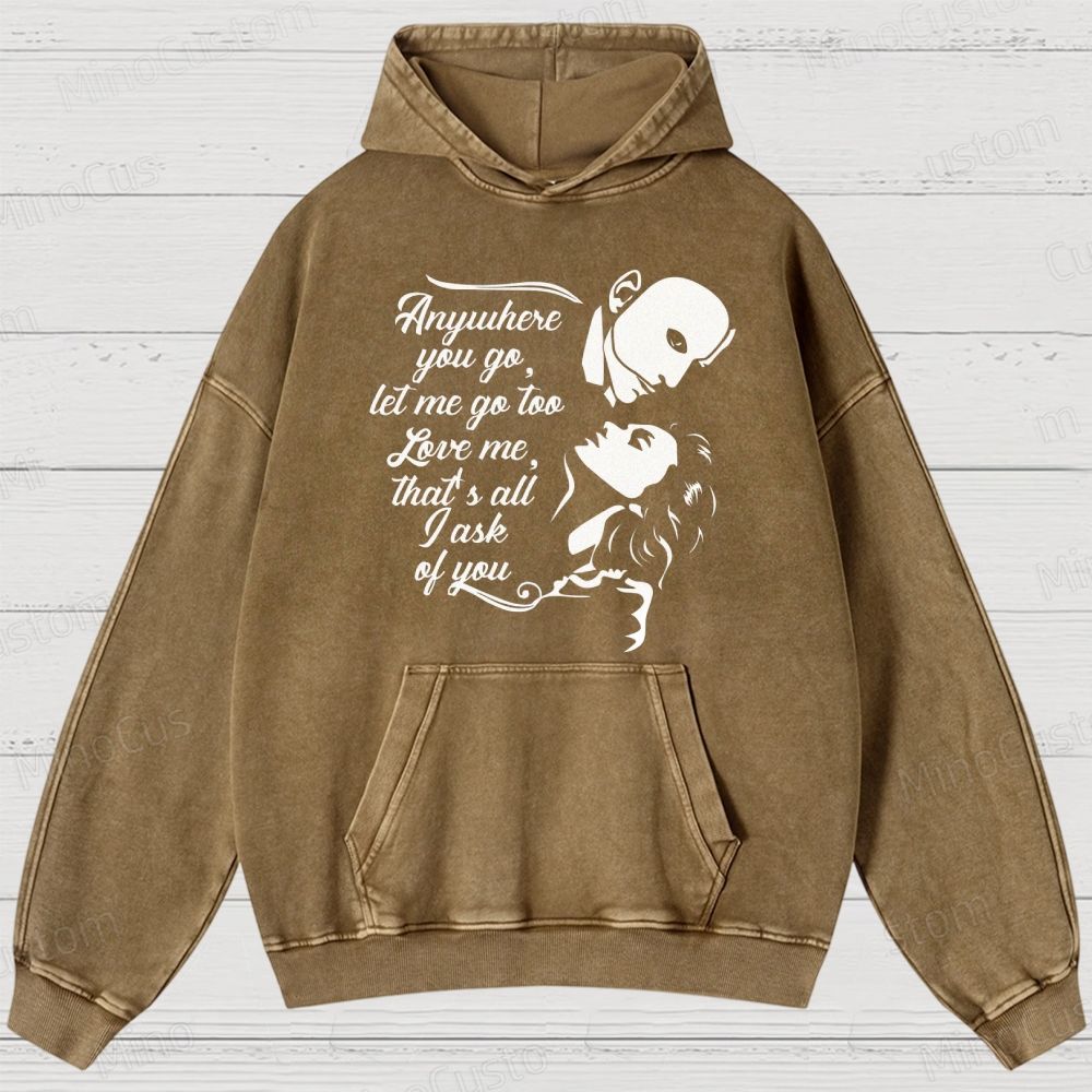 The Phantom of the Opera Quote and Character Silhouette Graphic Washed Vintage Hoodie