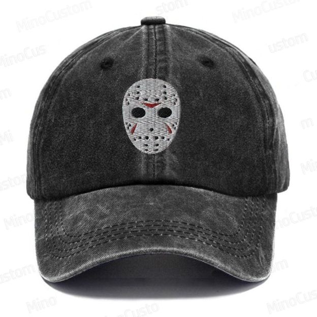 Horror Hockey Mask Embroidered Washed Cap