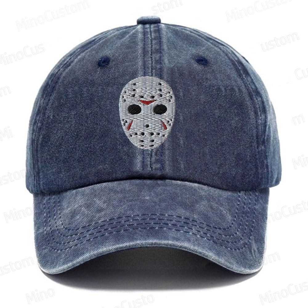 Horror Hockey Mask Embroidered Washed Cap