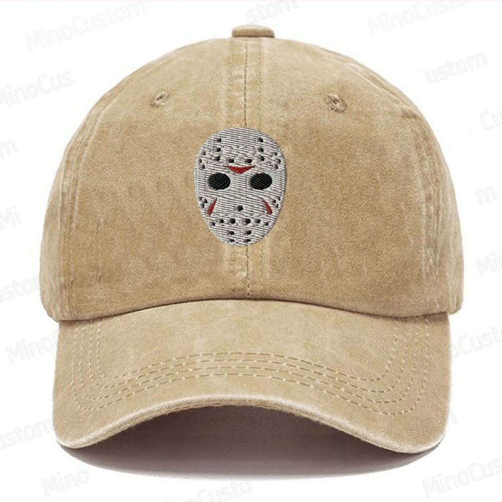 Horror Hockey Mask Embroidered Washed Cap