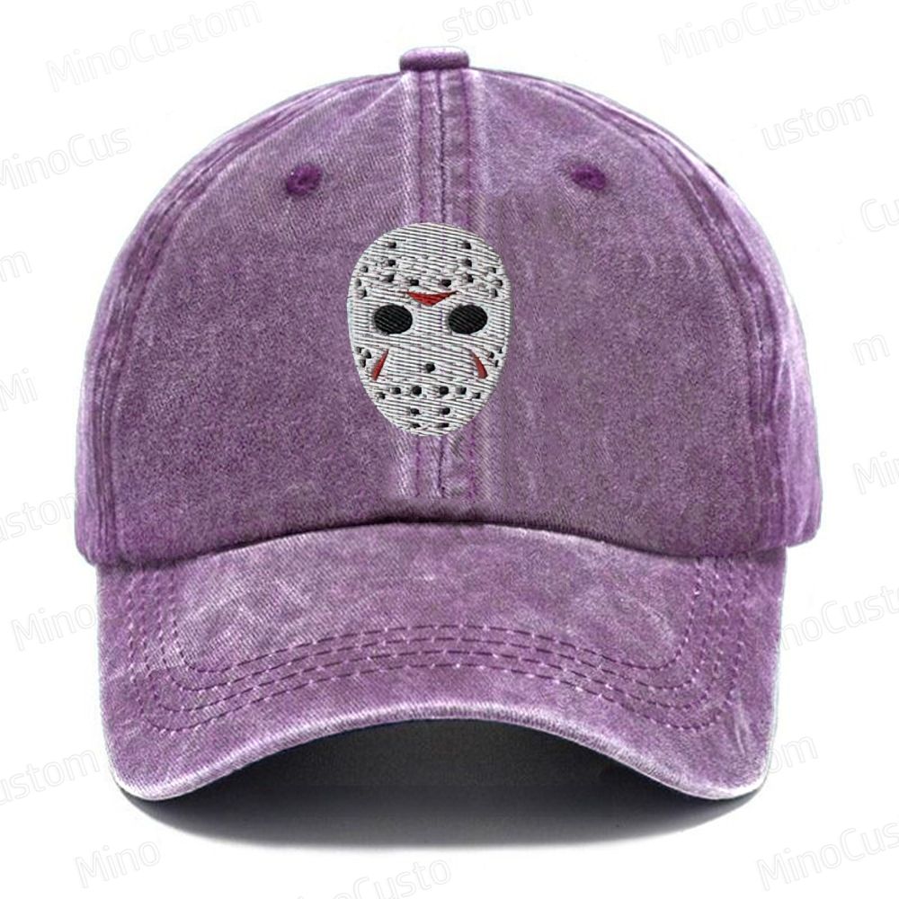 Horror Hockey Mask Embroidered Washed Cap
