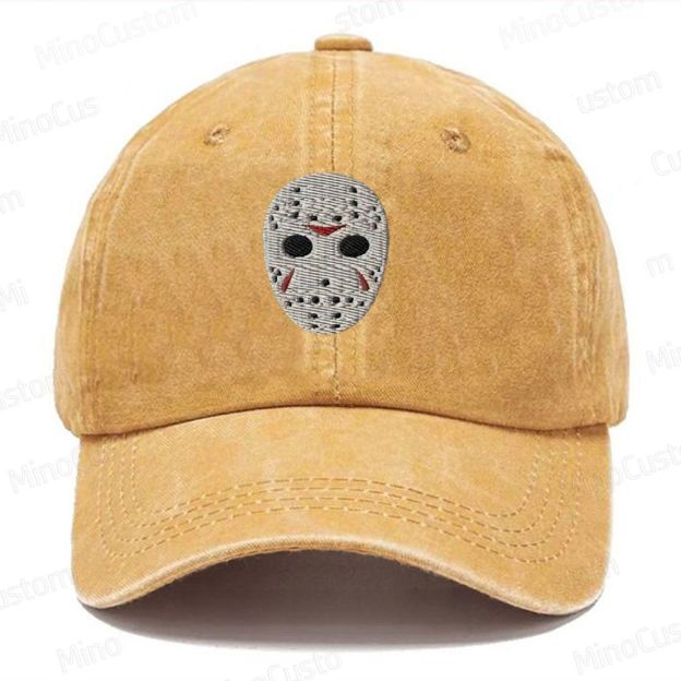Horror Hockey Mask Embroidered Washed Cap