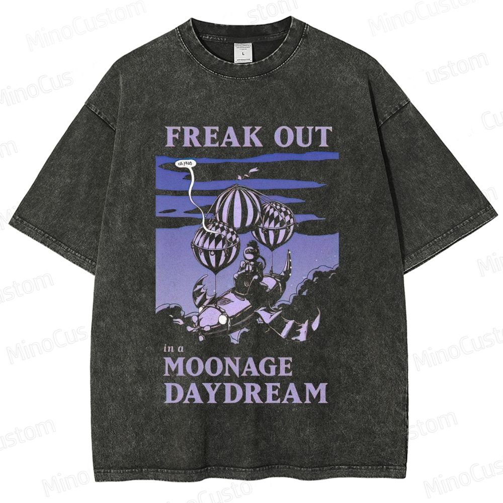 Moonage Daydream Scene and Quote Graphic Washed Vintage T - Shirt