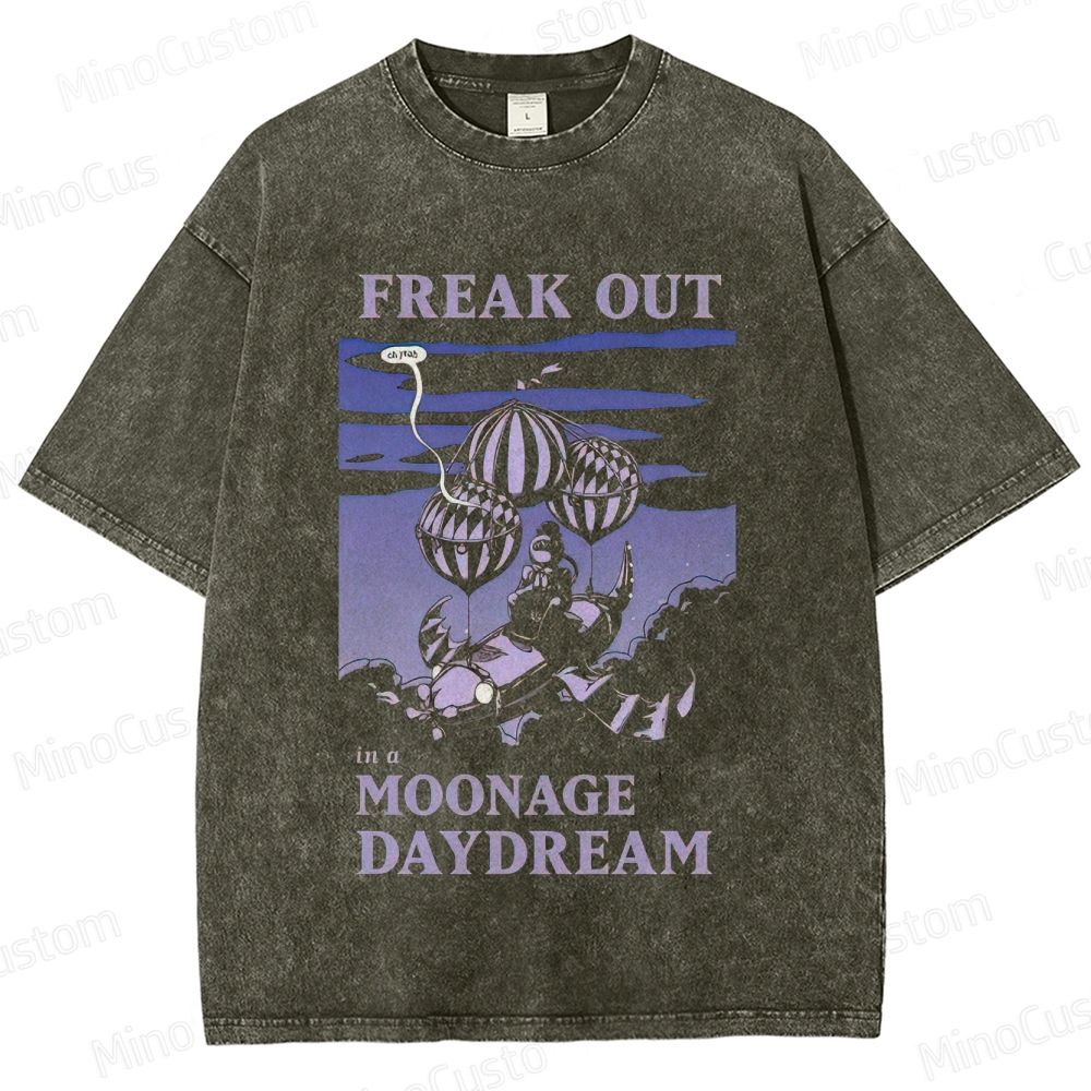 Moonage Daydream Scene and Quote Graphic Washed Vintage T - Shirt