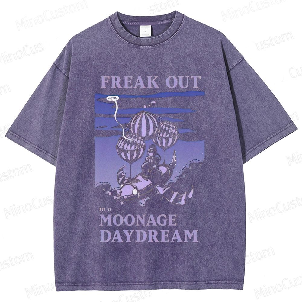 Moonage Daydream Scene and Quote Graphic Washed Vintage T - Shirt