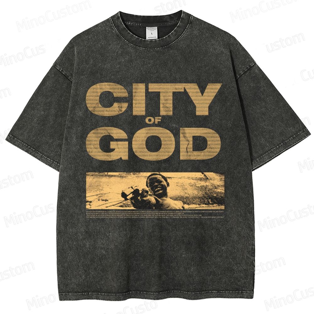 City of God Scene and Title Graphic Washed Vintage T - Shirt