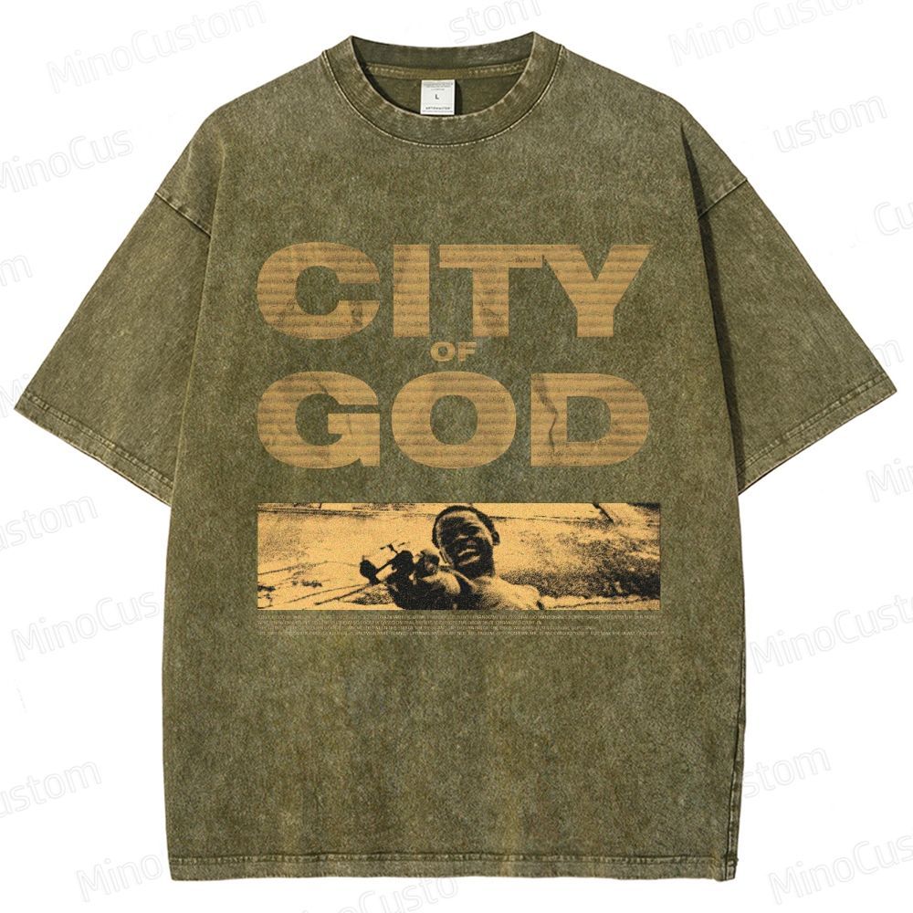 City of God Scene and Title Graphic Washed Vintage T - Shirt