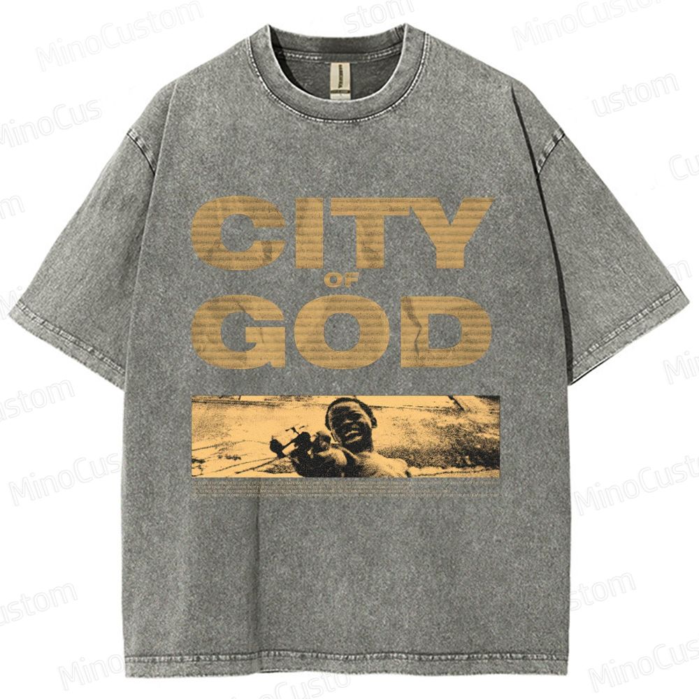 City of God Scene and Title Graphic Washed Vintage T - Shirt
