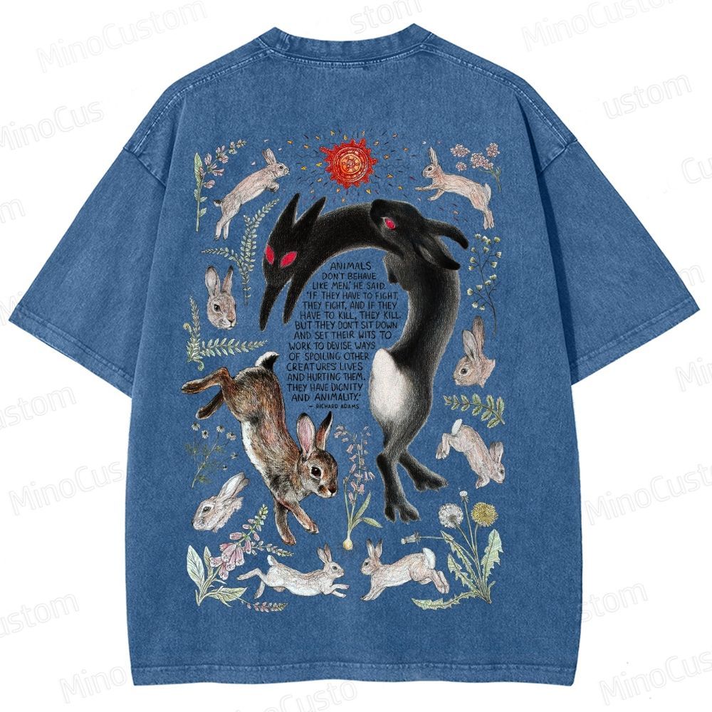 Watership Down Rabbit & Quote Graphic Washed Vintage T - Shirt