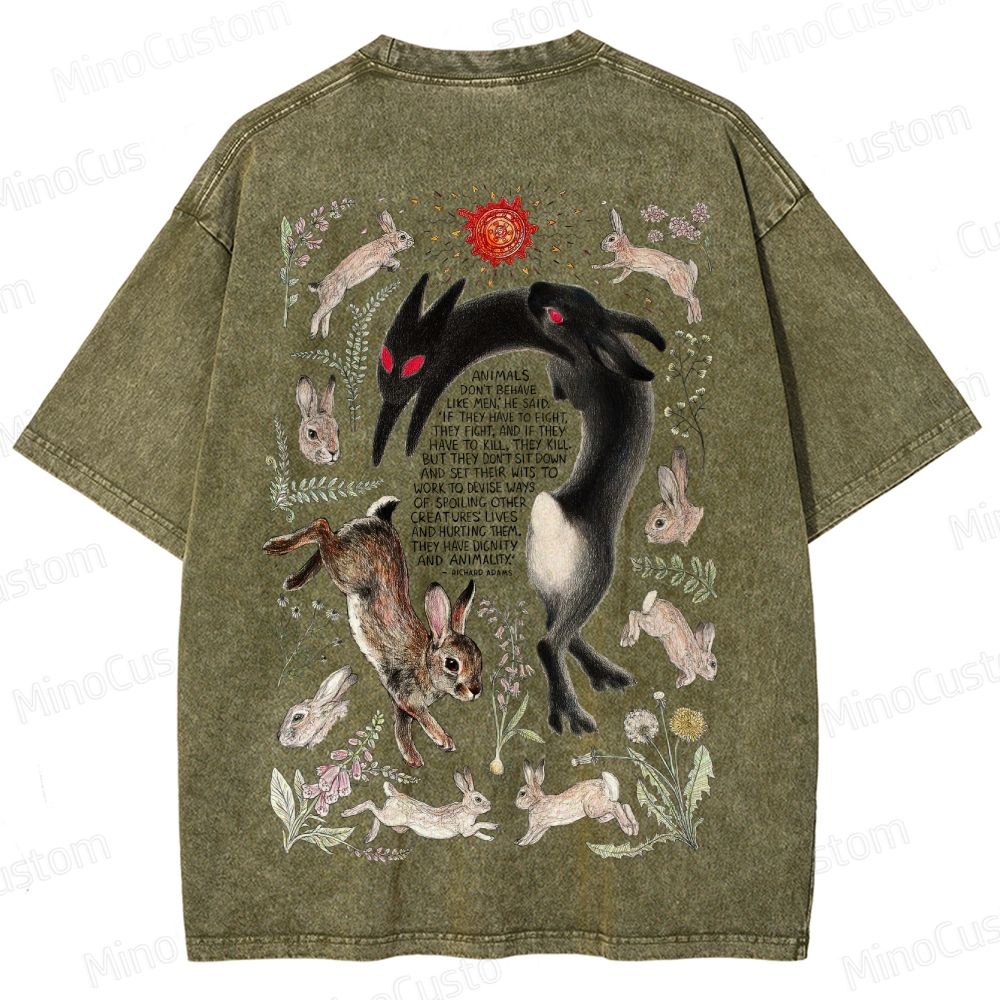 Watership Down Rabbit & Quote Graphic Washed Vintage T - Shirt