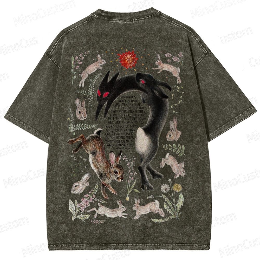 Watership Down Rabbit & Quote Graphic Washed Vintage T - Shirt