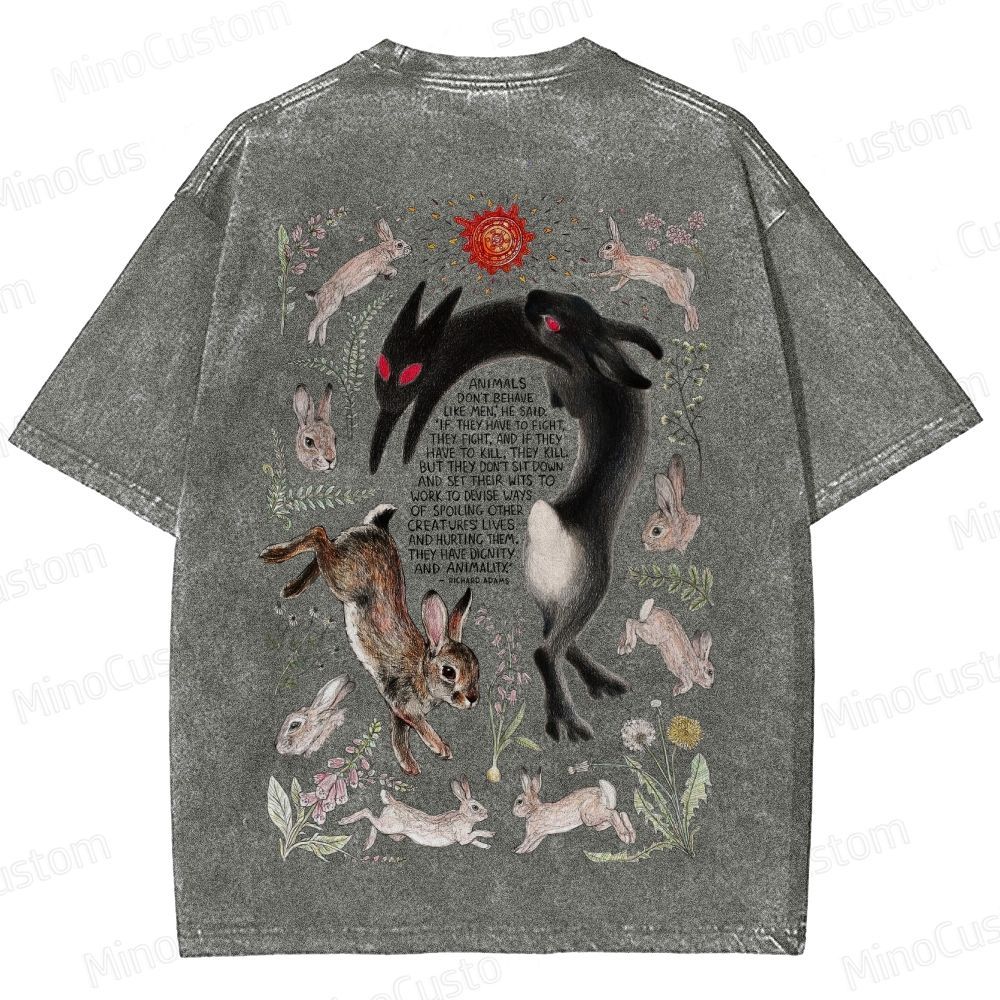 Watership Down Rabbit & Quote Graphic Washed Vintage T - Shirt