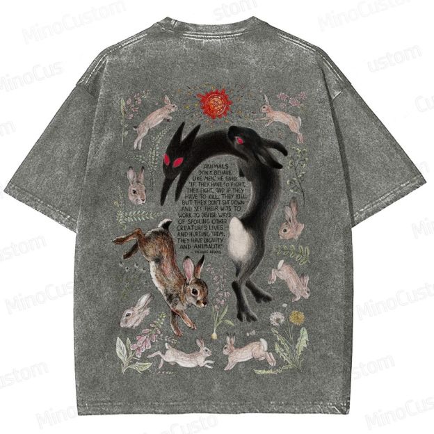 Watership Down Rabbit & Quote Graphic Washed Vintage T - Shirt