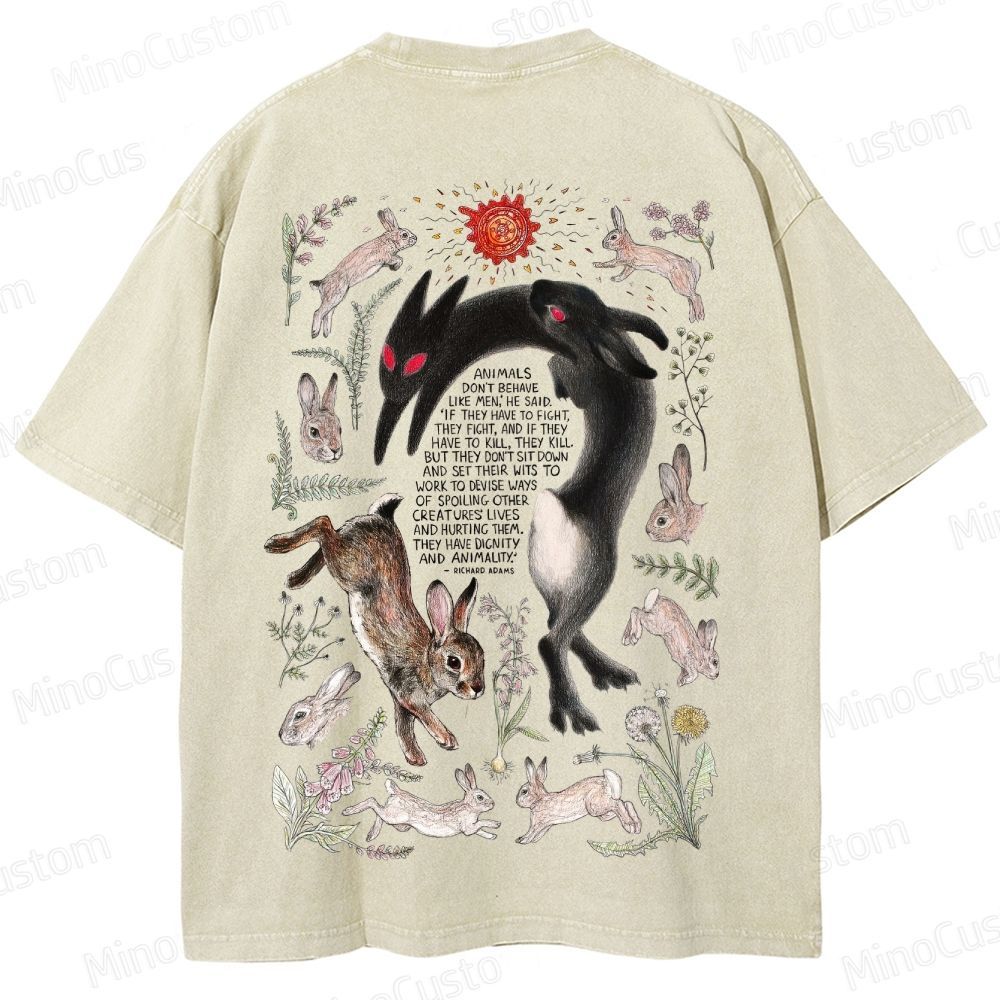 Watership Down Rabbit & Quote Graphic Washed Vintage T - Shirt