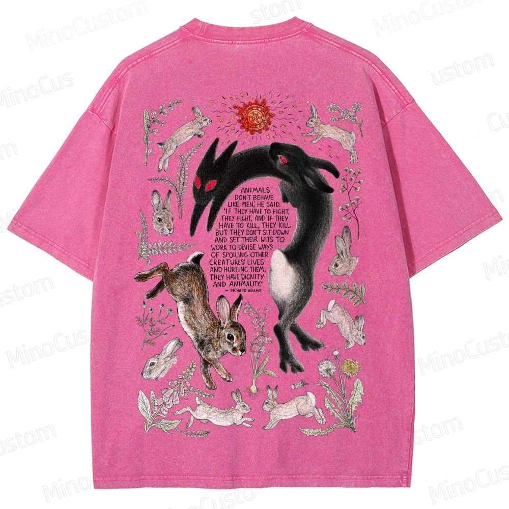 Watership Down Rabbit & Quote Graphic Washed Vintage T - Shirt