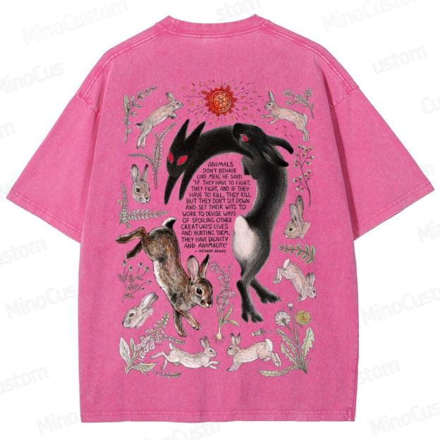 Watership Down Rabbit & Quote Graphic Washed Vintage T - Shirt