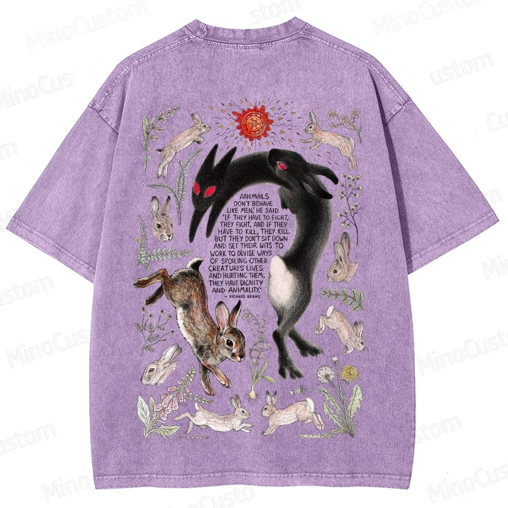 Watership Down Rabbit & Quote Graphic Washed Vintage T - Shirt