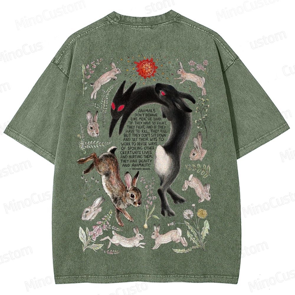 Watership Down Rabbit & Quote Graphic Washed Vintage T - Shirt