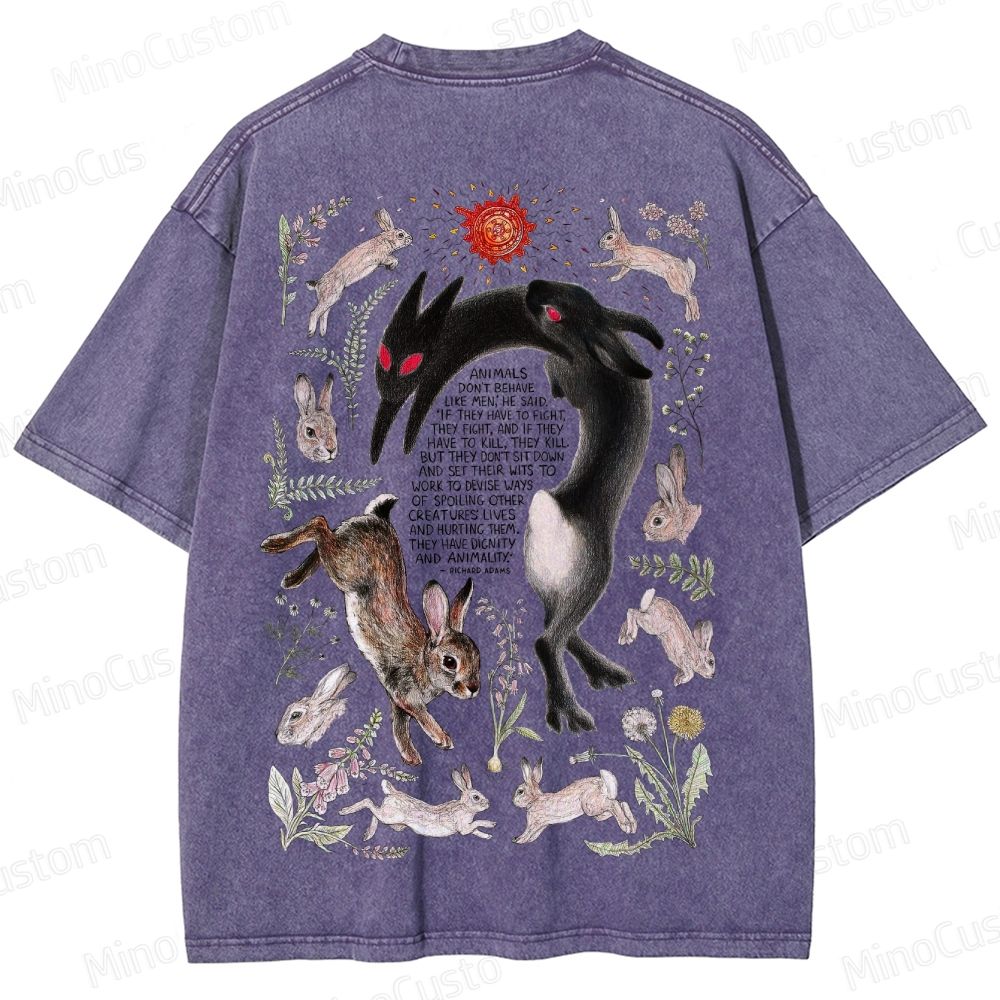 Watership Down Rabbit & Quote Graphic Washed Vintage T - Shirt