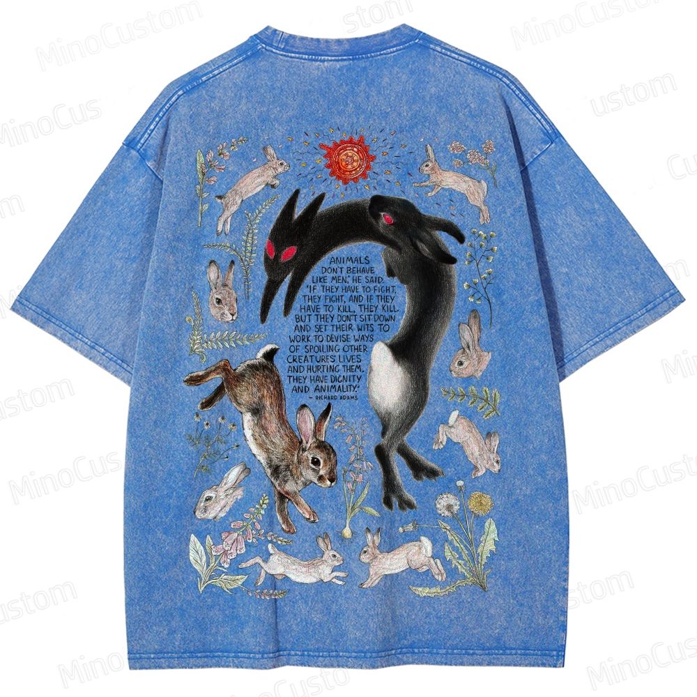 Watership Down Rabbit & Quote Graphic Washed Vintage T - Shirt