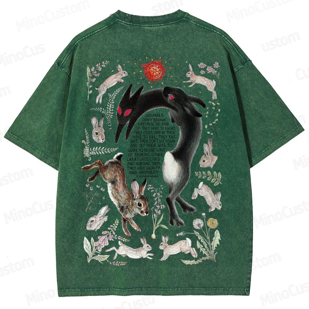 Watership Down Rabbit & Quote Graphic Washed Vintage T - Shirt