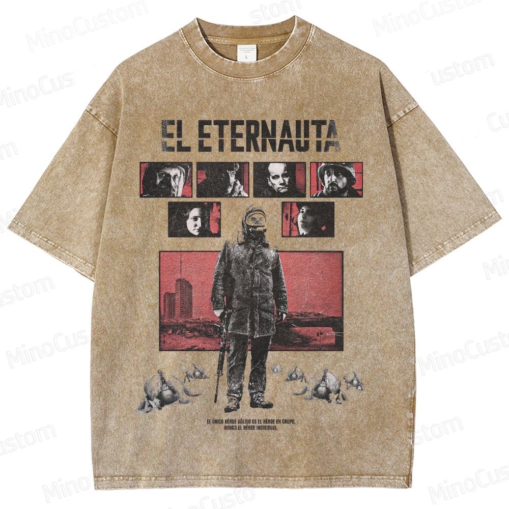 El Eternauta Character Collage and Title Graphic Washed Vintage T - Shirt