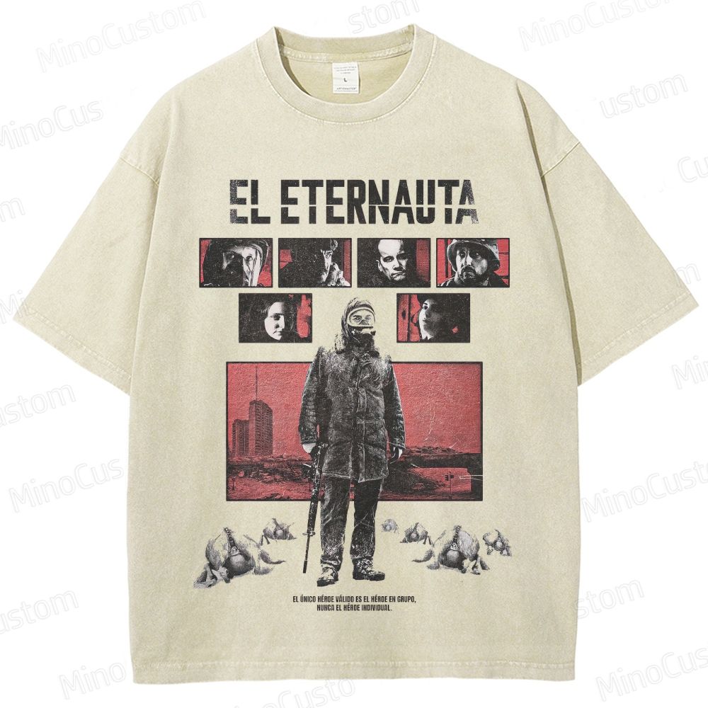 El Eternauta Character Collage and Title Graphic Washed Vintage T - Shirt