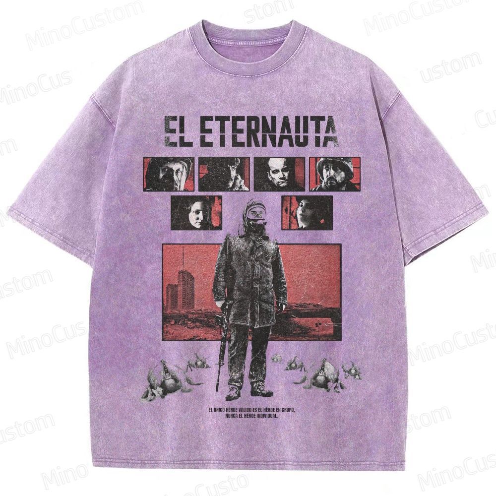 El Eternauta Character Collage and Title Graphic Washed Vintage T - Shirt