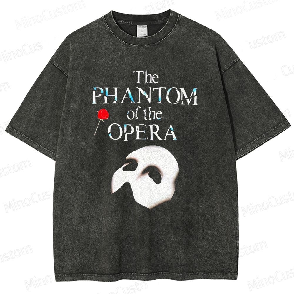 The Phantom of the Opera Mask and Title Graphic Washed Vintage T - Shirt