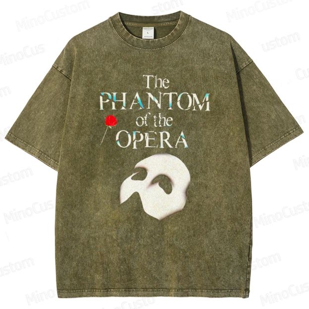 The Phantom of the Opera Mask and Title Graphic Washed Vintage T - Shirt