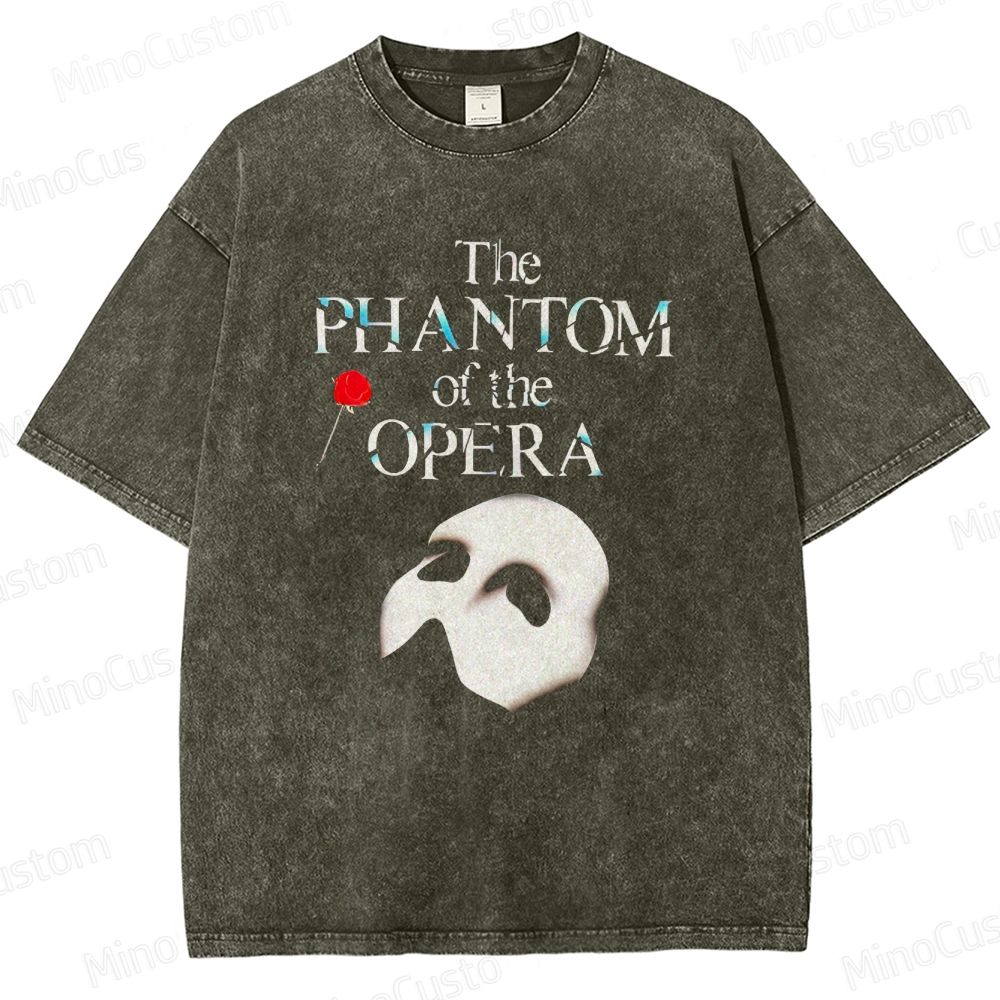 The Phantom of the Opera Mask and Title Graphic Washed Vintage T - Shirt